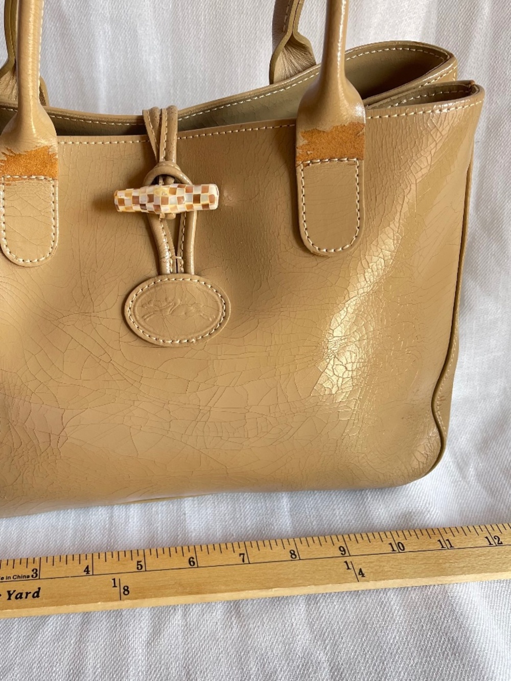Longchamp Beige Patent Leather Top-Handle Tote - Picture 12 of 12